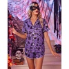 image:imageEkouaer Womens Satin Pajama Set Silk Pj Short Sets 2 Piece Loungewear S5XLPurple Halloween Print