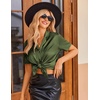 image:imageEkouaer Womens Satin Pajamas Set Button Down Silk Pj Shorts Set with RuffleArmy Green