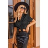 image:imageEkouaer Womens Satin Pajamas Set Button Down Silk Pj Shorts Set with RuffleBlack
