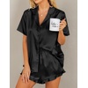 image:imageEkouaer Womens Satin Pajamas Set Button Down Silk Pj Shorts Set with RuffleBlack
