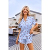 image:imageEkouaer Womens Satin Pajamas Set Button Down Silk Pj Shorts Set with RuffleBlue Cherry