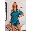 image:imageEkouaer Womens Satin Pajamas Set Button Down Silk Pj Shorts Set with RuffleDark Green