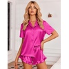 image:imageEkouaer Womens Satin Pajamas Set Button Down Silk Pj Shorts Set with RuffleHot Pink