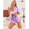 image:imageEkouaer Womens Satin Pajamas Set Button Down Silk Pj Shorts Set with RuffleLavender