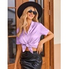 image:imageEkouaer Womens Satin Pajamas Set Button Down Silk Pj Shorts Set with RuffleLavender
