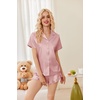 image:imageEkouaer Womens Satin Pajamas Set Button Down Silk Pj Shorts Set with RufflePale Coffee