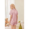 image:imageEkouaer Womens Satin Pajamas Set Button Down Silk Pj Shorts Set with RufflePale Coffee
