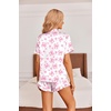 image:imageEkouaer Womens Satin Pajamas Set Button Down Silk Pj Shorts Set with RufflePink Bow