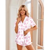 image:imageEkouaer Womens Satin Pajamas Set Button Down Silk Pj Shorts Set with RufflePink Bow