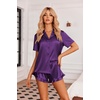 image:imageEkouaer Womens Satin Pajamas Set Button Down Silk Pj Shorts Set with RufflePurple