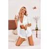 image:imageEkouaer Womens Satin Pajamas Set Button Down Silk Pj Shorts Set with RuffleWhite