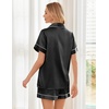 image:imageEkouaer Womens Silk Satin Pajama Sets Soft Short Sleeve Button Up SleepwearBlack