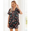 image:imageEkouaer Womens Silk Satin Pajama Sets Soft Short Sleeve Button Up SleepwearChristmas Black