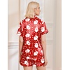 image:imageEkouaer Womens Silk Satin Pajama Sets Soft Short Sleeve Button Up SleepwearChristmas Red Santa