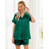 image:imageEkouaer Womens Silk Satin Pajama Sets Soft Short Sleeve Button Up SleepwearDark Green
