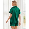 image:imageEkouaer Womens Silk Satin Pajama Sets Soft Short Sleeve Button Up SleepwearDark Green
