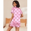 image:imageEkouaer Womens Silk Satin Pajama Sets Soft Short Sleeve Button Up SleepwearDbow Knot Pink Red