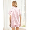 image:imageEkouaer Womens Silk Satin Pajama Sets Soft Short Sleeve Button Up SleepwearLeopard Pink