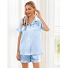 image:imageEkouaer Womens Silk Satin Pajama Sets Soft Short Sleeve Button Up SleepwearLight Blue