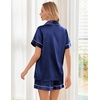 image:imageEkouaer Womens Silk Satin Pajama Sets Soft Short Sleeve Button Up SleepwearNavy