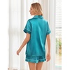 image:imageEkouaer Womens Silk Satin Pajama Sets Soft Short Sleeve Button Up SleepwearPeacock Blue