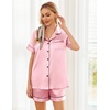 image:imageEkouaer Womens Silk Satin Pajama Sets Soft Short Sleeve Button Up SleepwearPink