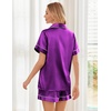 image:imageEkouaer Womens Silk Satin Pajama Sets Soft Short Sleeve Button Up SleepwearPurple
