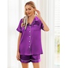 image:imageEkouaer Womens Silk Satin Pajama Sets Soft Short Sleeve Button Up SleepwearPurple