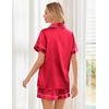 image:imageEkouaer Womens Silk Satin Pajama Sets Soft Short Sleeve Button Up SleepwearRed