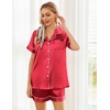 image:imageEkouaer Womens Silk Satin Pajama Sets Soft Short Sleeve Button Up SleepwearRed