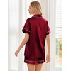 image:imageEkouaer Womens Silk Satin Pajama Sets Soft Short Sleeve Button Up SleepwearWine Red