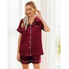 image:imageEkouaer Womens Silk Satin Pajama Sets Soft Short Sleeve Button Up SleepwearWine Red