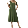 image:imageEkouaer Cotton Nightgowns for Women Long Pleated House Dresses with PocketsArmy Green
