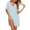 image:imageEkouaer Nightgowns for Women Button Down Sleep Shirt Boyfriend Pajama DressLight Blue