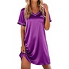 image:imageEkouaer Satin Nightgowns for Women Silk Sleep Shirts V Neck T Shirt DressPurple