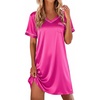image:imageEkouaer Satin Nightgowns for Women Silk Sleep Shirts V Neck T Shirt DressRose Red