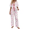 image:imageEkouaer Womens Satin Pajama Sets Silky Tie Front Ruffle Pjs Sets Sleepwear