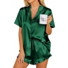 image:imageEkouaer Womens Satin Pajamas Set Button Down Silk Pj Shorts Set with RuffleGreen