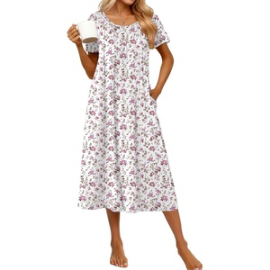 image:imageEkouaer Cotton Nightgowns for Women Long Pleated House Dresses with PocketsPink Cuttlefish