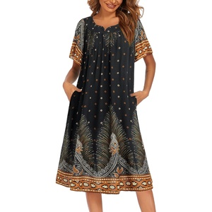 image:imageEkouaer House Dresses for Women with Pockets Short Sleeve NightgownBlack Feather