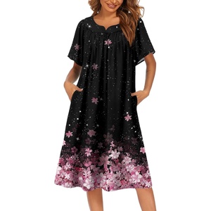 image:imageEkouaer House Dresses for Women with Pockets Short Sleeve NightgownCherry Blossoms