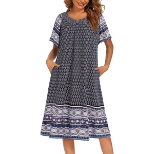 image:imageEkouaer House Dresses for Women with Pockets Short Sleeve NightgownFloral Navy Blue