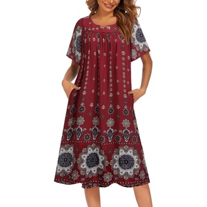 image:imageEkouaer House Dresses for Women with Pockets Short Sleeve NightgownFloral Wine Red