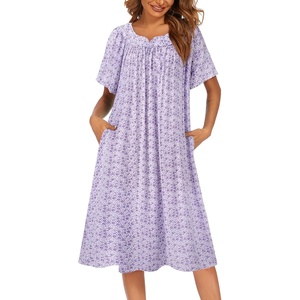 image:imageEkouaer House Dresses for Women with Pockets Short Sleeve NightgownGarden Purple