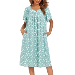 image:imageEkouaer House Dresses for Women with Pockets Short Sleeve NightgownGreen Floral