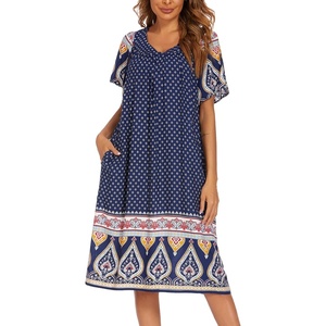 image:imageEkouaer House Dresses for Women with Pockets Short Sleeve NightgownNavy Blue