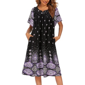 image:imageEkouaer House Dresses for Women with Pockets Short Sleeve NightgownPurple Flower