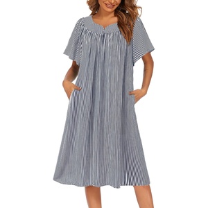 image:imageEkouaer House Dresses for Women with Pockets Short Sleeve NightgownStripe Navy