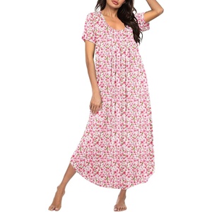 image:imageEkouaer Long Nightgowns for Women Soft House Dress Short Sleeve Night DressPink Flower