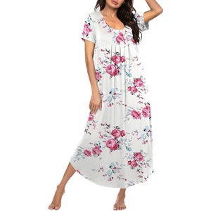 image:imageEkouaer Long Nightgowns for Women Soft House Dress Short Sleeve Night DressWhite Pink Flower